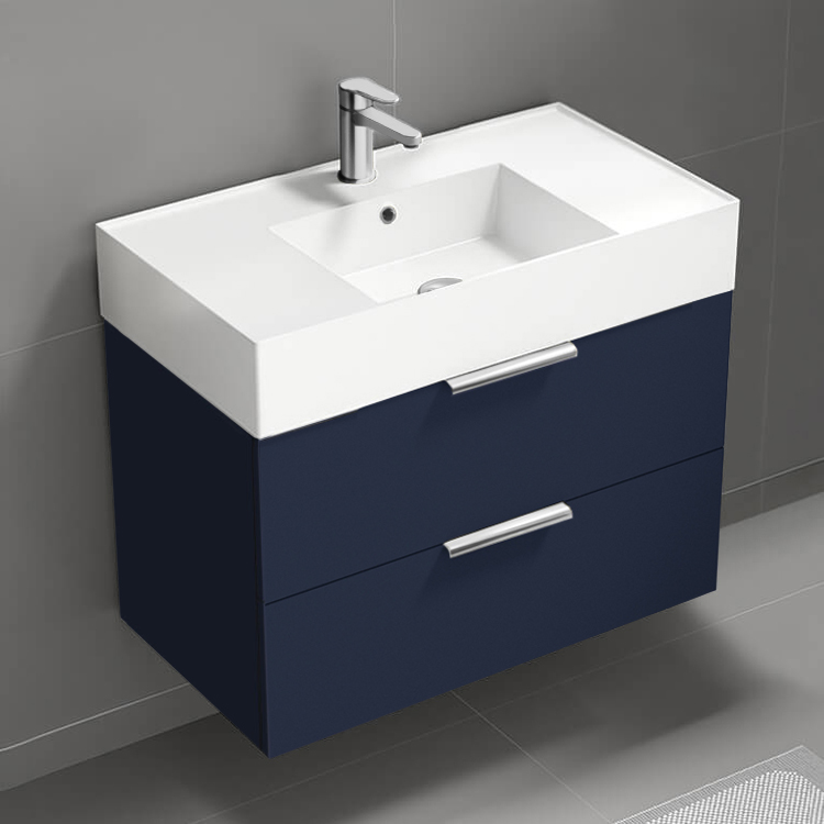 Nameeks DERIN423 Floating Bathroom Vanity, 32 Inch, Modern, Blue